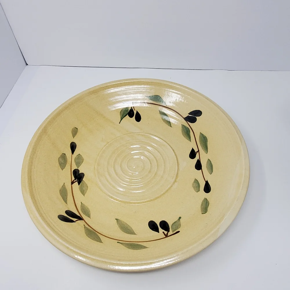 Contemporary Pottery Olive painted large bowl / Platter & Matching Napkin caddy